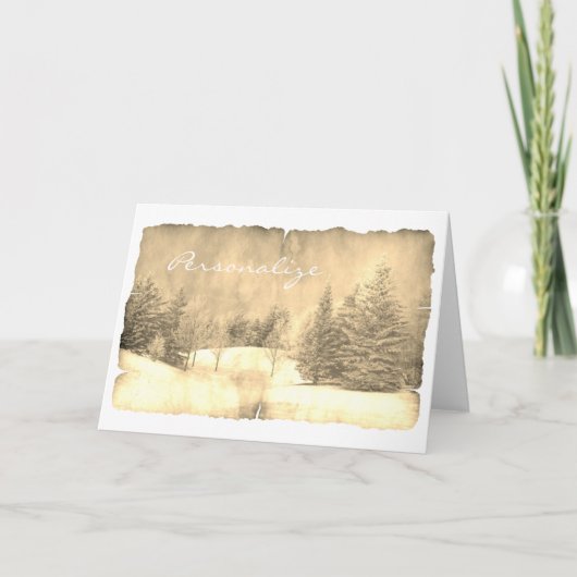 羊素朴皮紙の雪常緑冬景色 カード (正面)