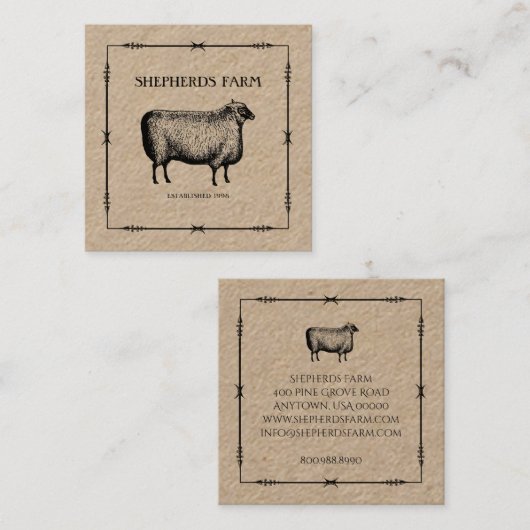 羊素朴鉄矢クラフトカスタムファームロゴ スクエア名刺 (正面/裏面)