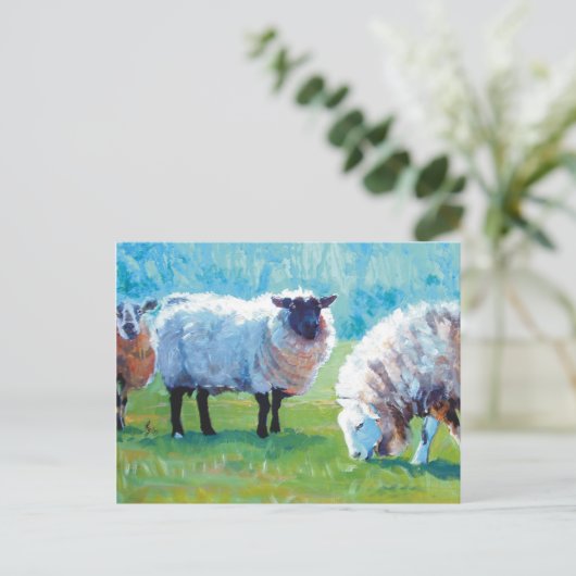 羊絵を描の夏の光 ポストカード (スタンド正面)