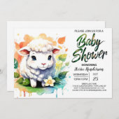 羊肉疑問に思女の子の赤ちゃんシャワー 招待状 (正面/裏面)