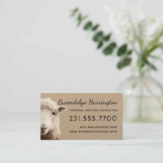 羊顔編み物ウールアーツビジネスカード 名刺 (スタンド正面)