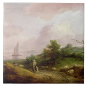 羊飼いおよび彼の群、cとの沿岸景色 タイル (正面)