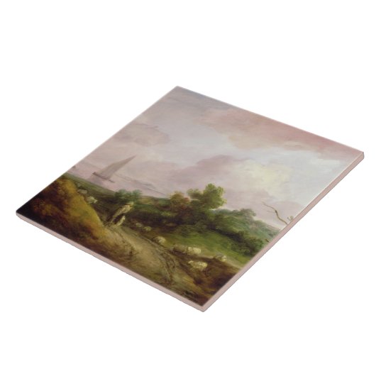 羊飼いおよび彼の群、cとの沿岸景色 タイル (側面)