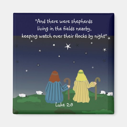 羊飼いが羊の群れを見ている マグネット (正面)