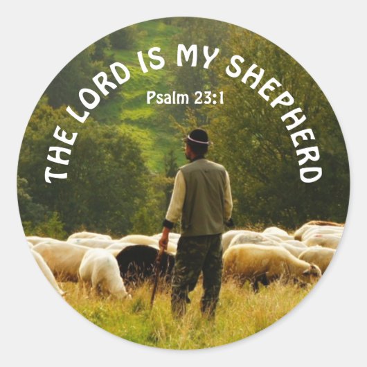 羊飼いが羊の群れを見守る ラウンドシール (正面)