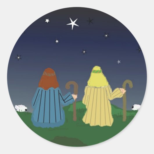 羊飼いが羊の群れを見守る ラウンドシール (正面)