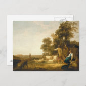 羊飼いと羊飼いがいる風景 ポストカード (正面/裏面)