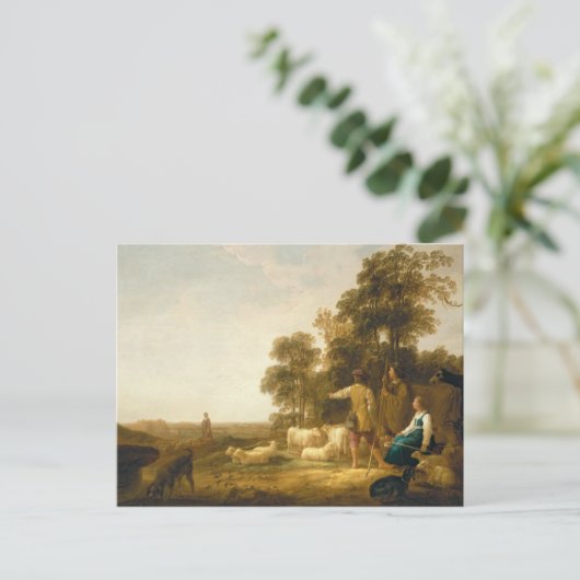 羊飼いと羊飼いがいる風景 ポストカード (スタンド正面)