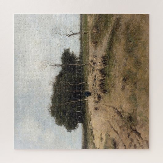 羊飼いと羊、ヴィンテージ油絵 ジグソーパズル (縦)