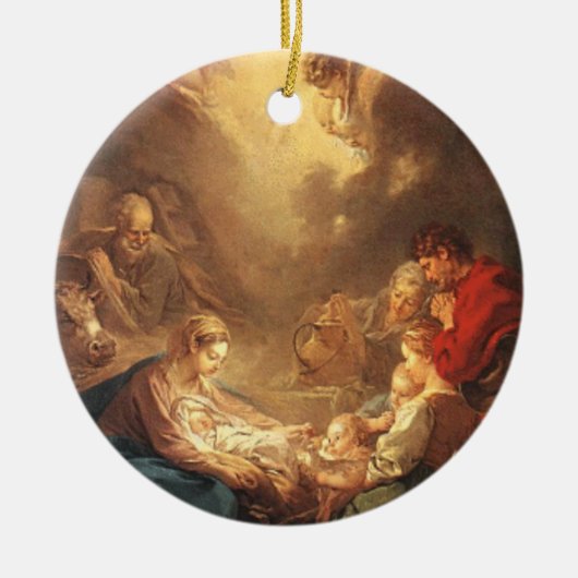 羊飼いのクリスマスの出生場面崇敬 セラミックオーナメント (正面)