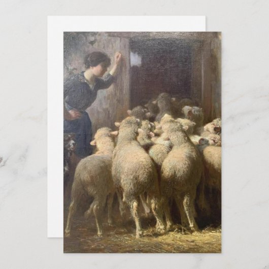 羊飼いの娘と犬と納屋にいる羊 シーズンカード (正面/裏面)