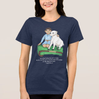 羊飼いの少年と子羊の詩篇のクリスチャンTシャツ トライブレンドTシャツ