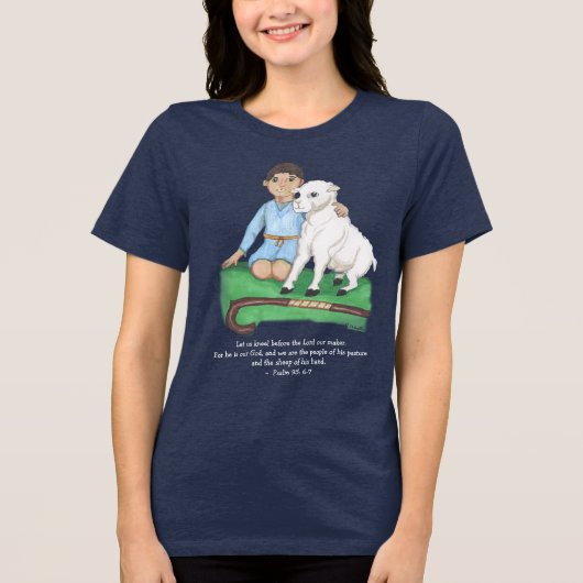 羊飼いの少年と子羊の詩篇のクリスチャンTシャツ トライブレンドＴシャツ (正面)