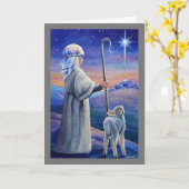 羊飼いの少年と羊の星の水彩画アート カード (黄色い花)