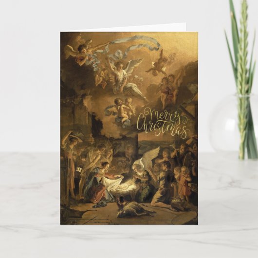 羊飼いの崇拝ファインアートクリスマス シーズンカード (正面)