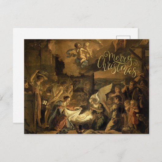 羊飼いの崇拝ファインアートクリスマス シーズンポストカード (正面/裏面)