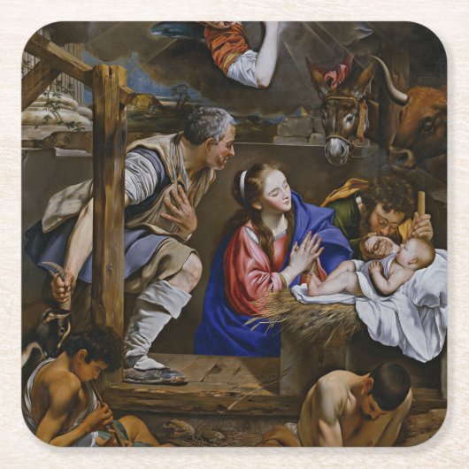 羊飼いの崇拝 – フアン・バウティスタ・マイノ スクエアペーパーコースター (正面)