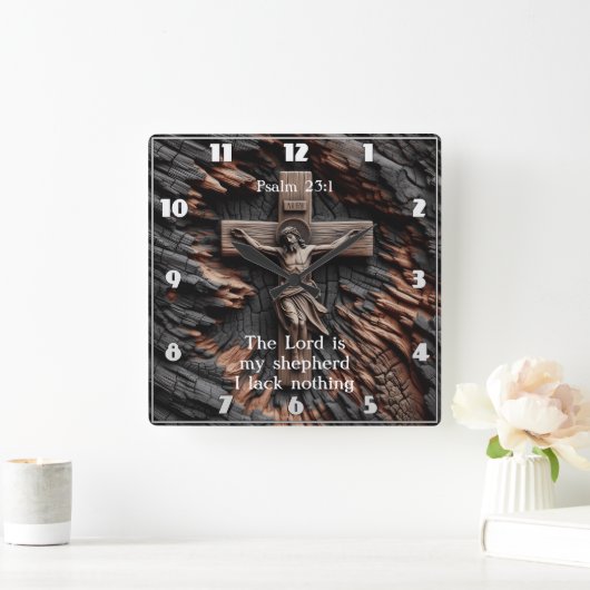 羊飼いの灯り：詩篇23:1 スクエア壁時計 (ホーム)