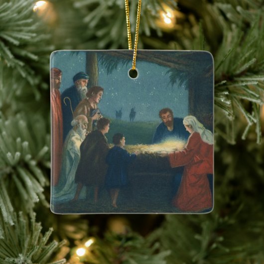 『羊飼いの礼拝』ヴィンテージ宗教絵画 セラミックオーナメント (ツリー)
