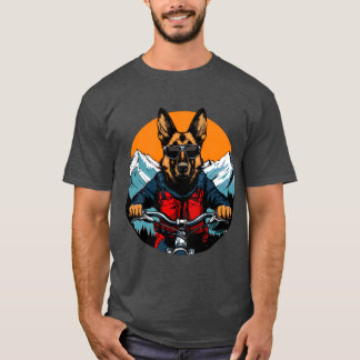 羊飼い犬バイクもしくは自転車に乗る人/マウンテンバイク羊飼い犬T- Tシャツ