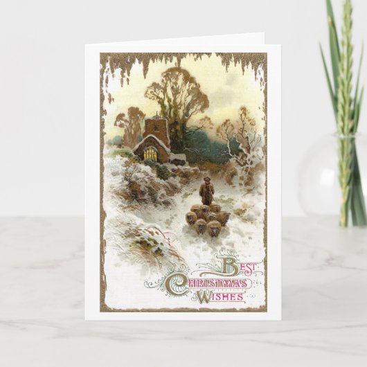 羊飼い羊ヴィンテージクリスマス シーズンカード (正面)