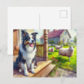 羊飼場とボーダーコリーのポストカード ポストカード (正面/裏面)