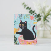 美おもしろいしい鉢の中の猫 ポストカード (スタンド正面)