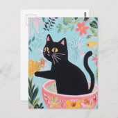 美おもしろいしい鉢の中の猫 ポストカード (正面/裏面)