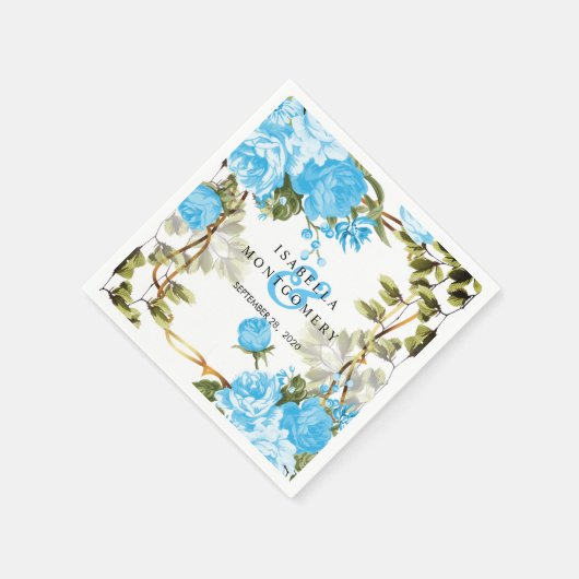 美かわいらししいベビーブルー結婚フローラ スタンダードカクテルナプキン (角)