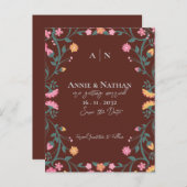 美かわいらししい黄色のピンクのフローラフレ結婚ーム 案内ポストカード (正面/裏面)