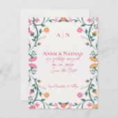 美かわいらししい黄色のピンクのフローラフレ結婚ーム 案内ポストカード (正面/裏面)