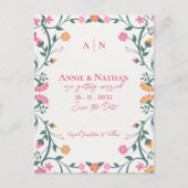 美かわいらししい黄色のピンクのフローラフレ結婚ーム 案内ポストカード (正面)