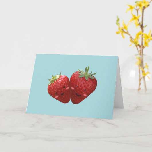 美しいいちごのカップルの挨拶状 カード (黄色い花)