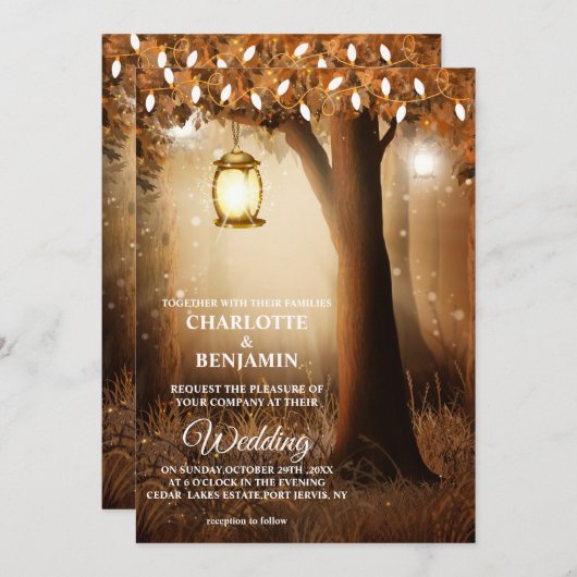 美しいおとぎ話に魅了された森結婚の森 招待状 (正面/裏面)