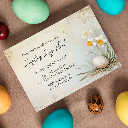 美しいおとぎ話の水平イースター卵狩り 招待状