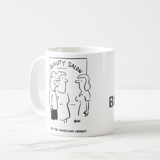 美しいおもしろいサロンマグ – マジシャンはここにいる？ コーヒーマグカップ (正面左)