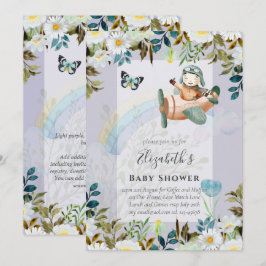 美しいおもしろいパイロット男の赤ちゃんシャワー招待状