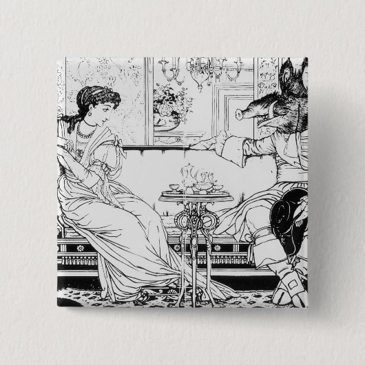 美しいおよび獣1874年(litho) (b/wの写真) 缶バッジ (正面)