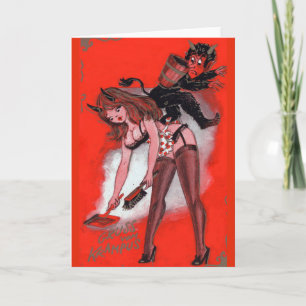 美しいおよびKrampusのヴィンテージのクリスマスのクリスマス シーズンカード