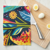 美しいおカラフル富フローラアートパターン。 キッチンタオル (四つ折り)
