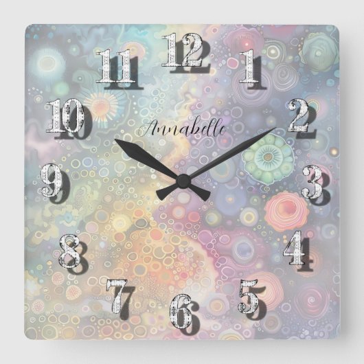 美しいお洒落カラフル新学期 スクエア壁時計 (正面)