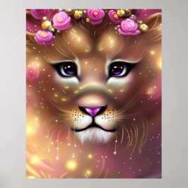 美しいお洒落ファンタジーガールライオン ポスター