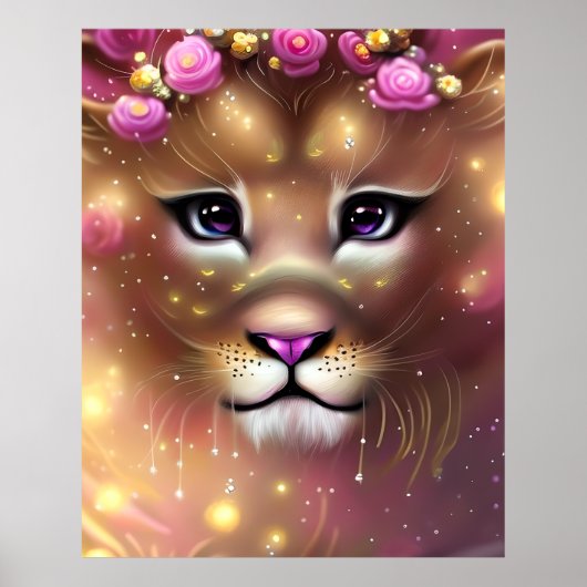 美しいお洒落ファンタジーガールライオン ポスター (正面)
