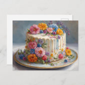 美しいお誕生日ケーキと花 ポストカード (正面/裏面)