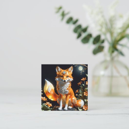 美しいかわいいキツネのオレンジ色の合体ルミネセンス スクエア名刺 (スタンド正面)
