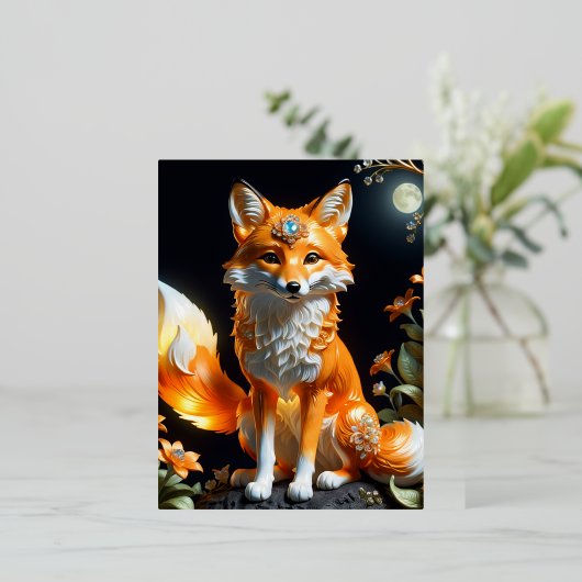 美しいかわいいキツネのオレンジ色の合体ルミネセンス 箔シーズンポストカード (立ち正面)