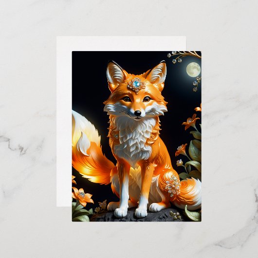 美しいかわいいキツネのオレンジ色の合体ルミネセンス 箔シーズンポストカード (正面/裏面)