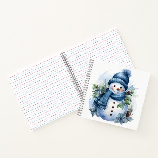 美しいかわいいクリスマス雪だるまブルースカーフを着て ノートブック (内部)