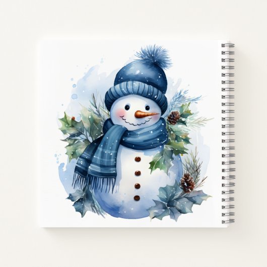 美しいかわいいクリスマス雪だるまブルースカーフを着て ノートブック (裏面)