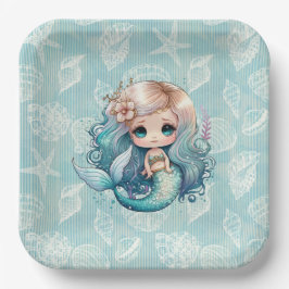 美しいかわいいブロンドマーメイド誕生日 ペーパープレート